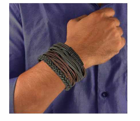 ZIVOM Leather Base Metal Bracelet ~ लडको के लिए बढ़िया ब्रेसलेट 